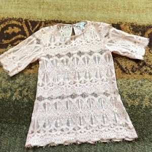 BCBG Generation Rose Smoke top with lace detail
